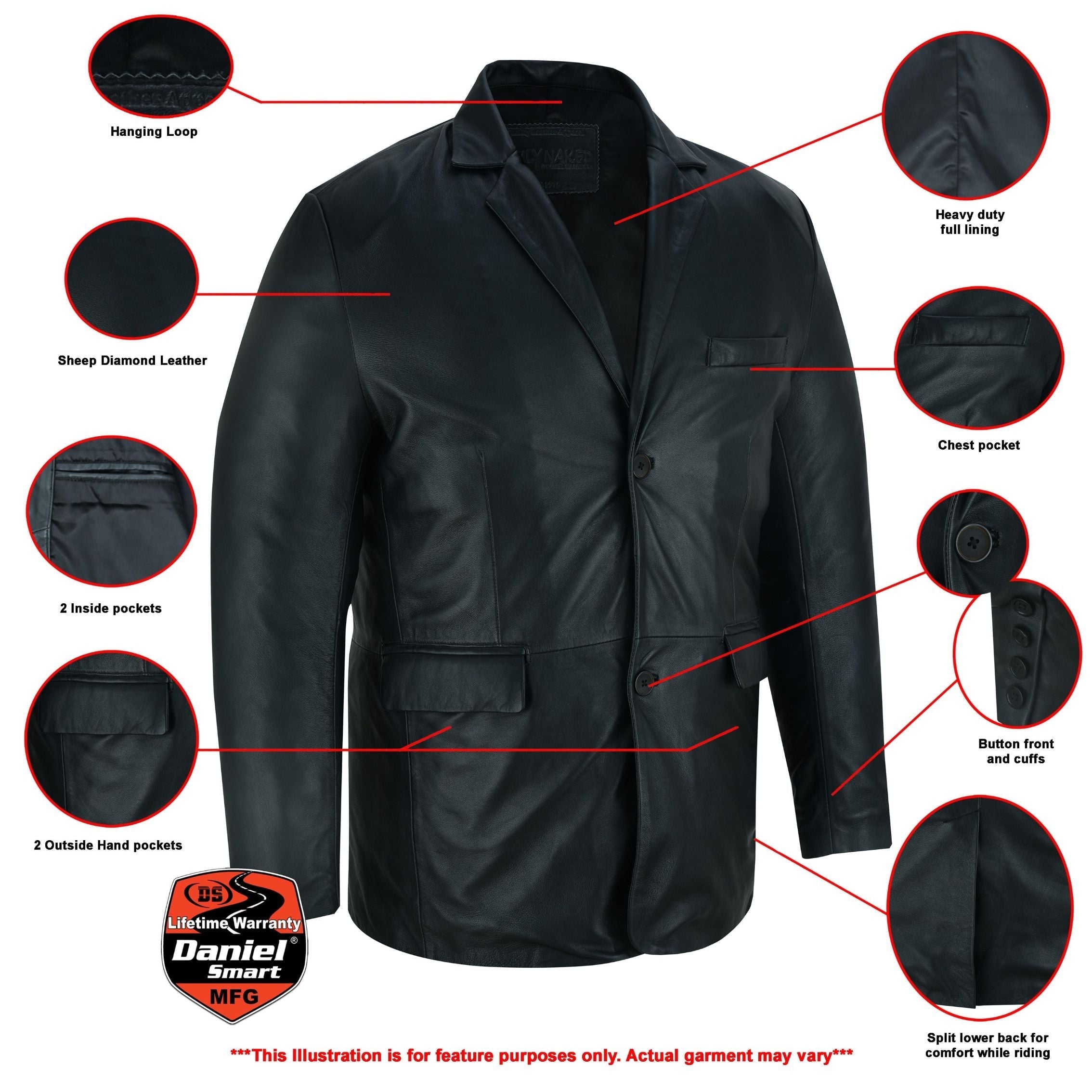 Retro Trim Men’s Black Sheep Skin Leather Blazer