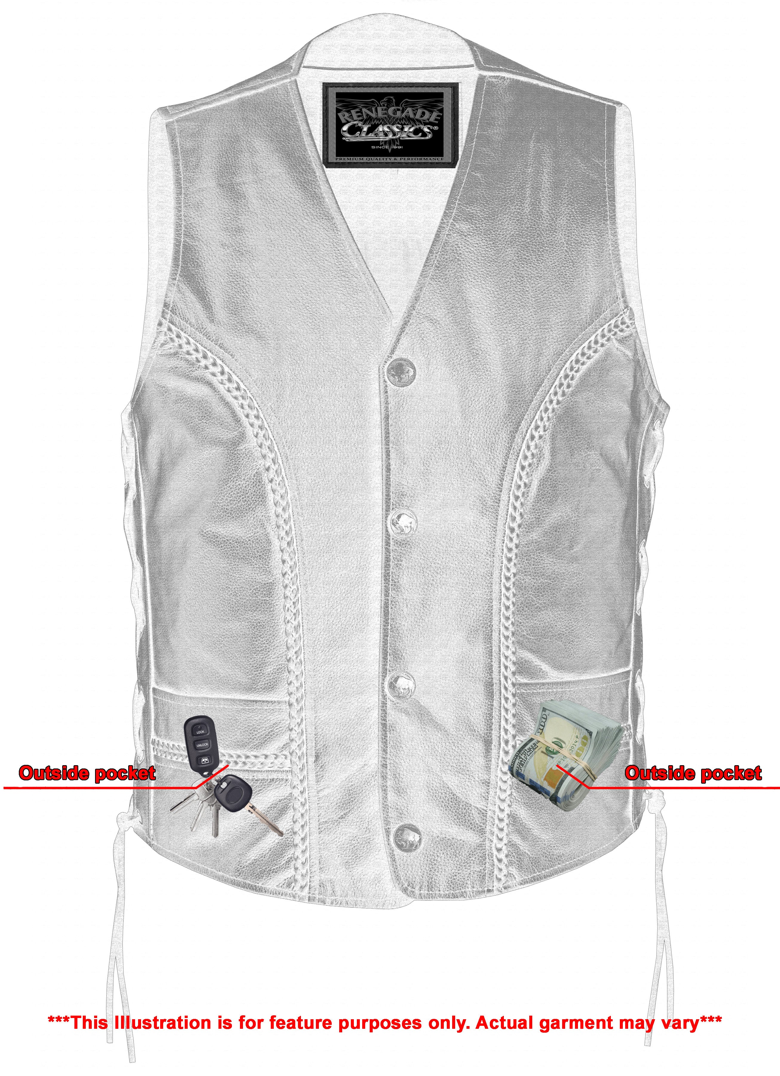 Charlie Men's Black Braided Leather Motorcycle Vest & Lace-Up Sides