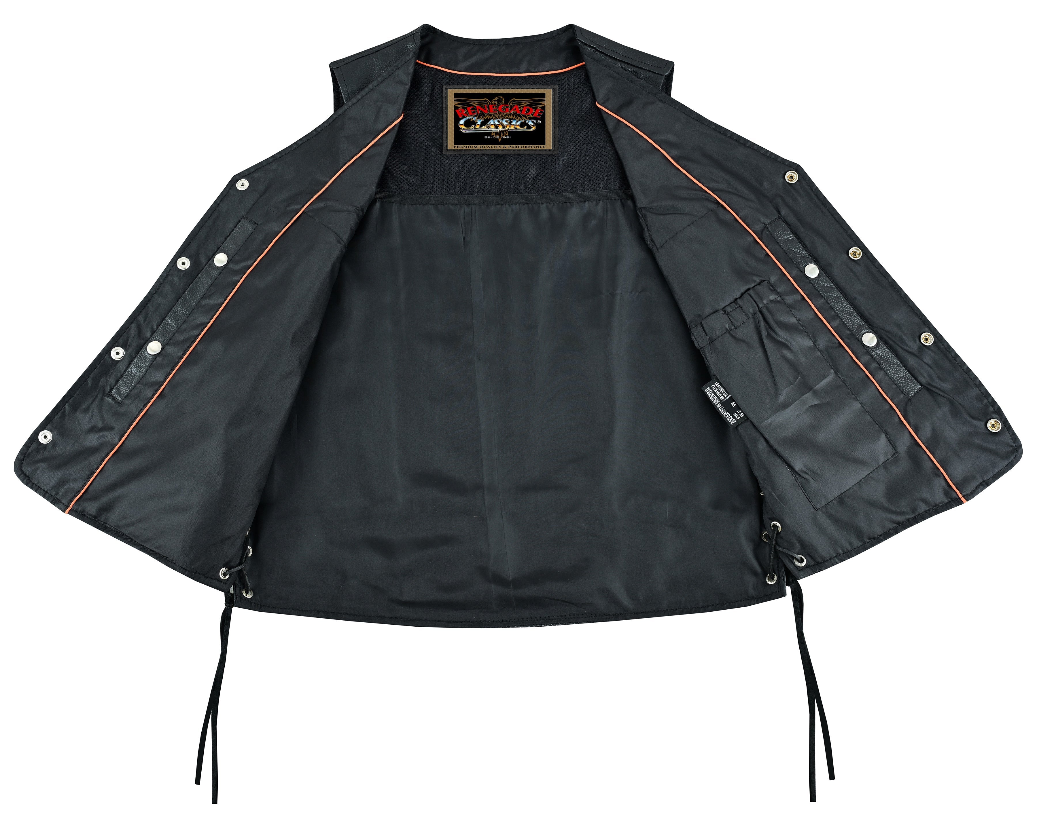 Charlie Men's Black Braided Leather Motorcycle Vest & Lace-Up Sides