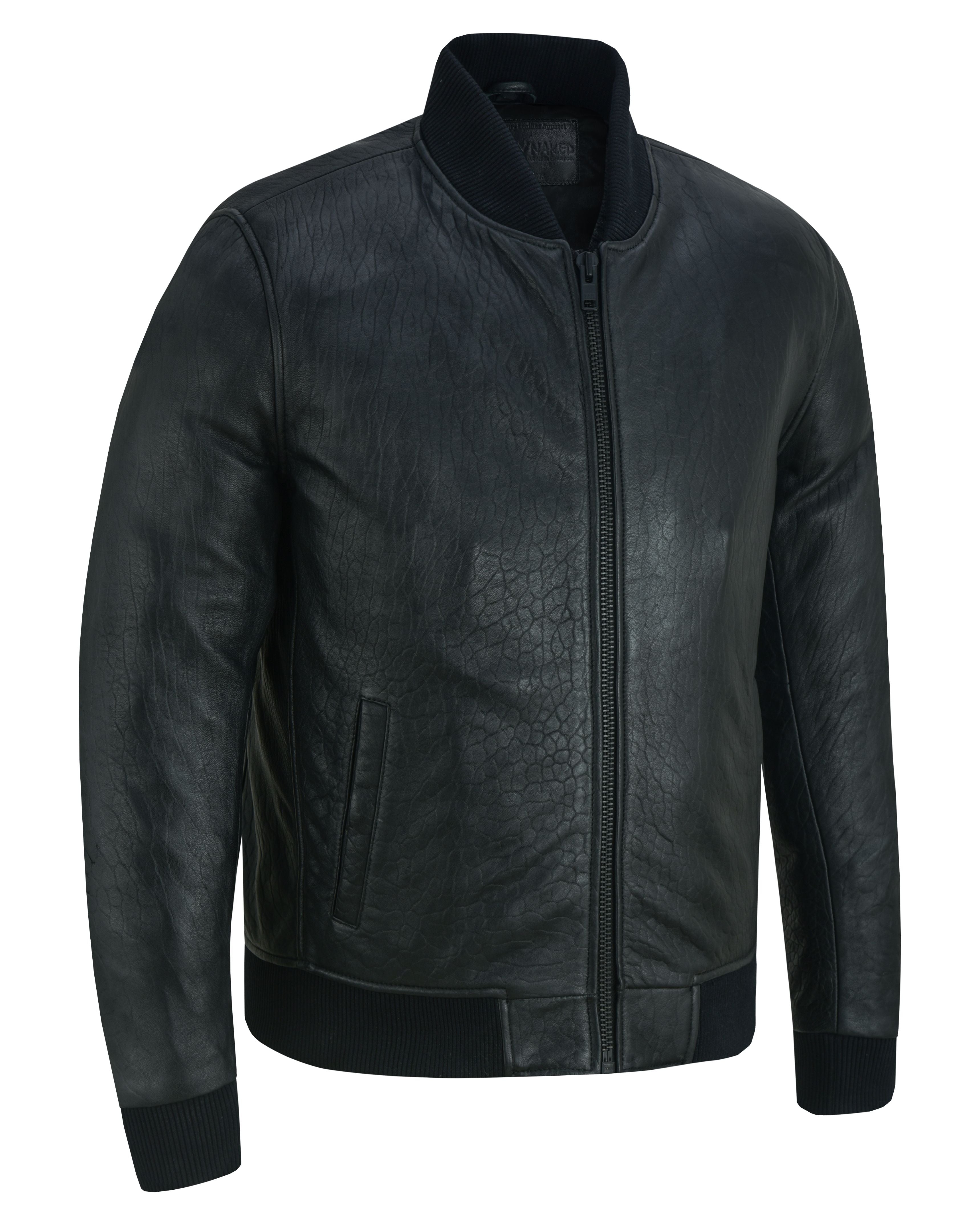 Stalwart Men’s Fashion Black Leather Bomber Jacket
