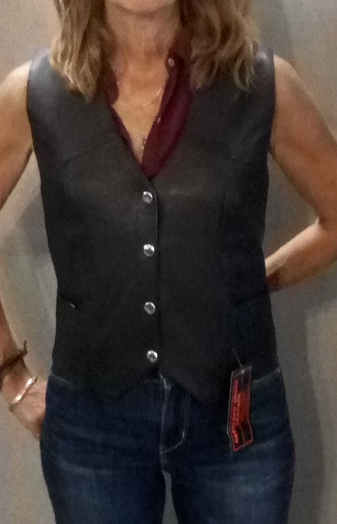 Women's Leather Vest with Texas Flag Patch on Back TS7SL