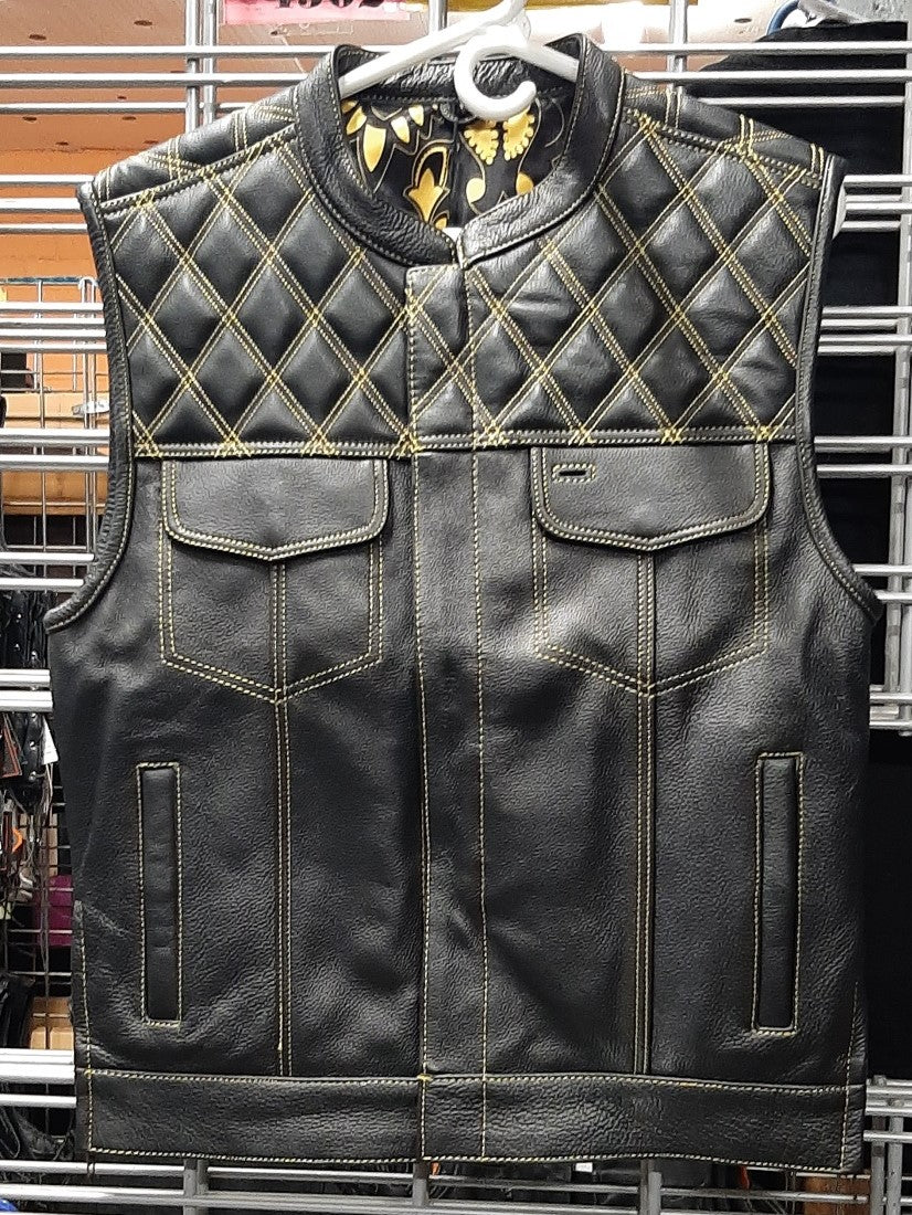 Gold Rush Men’s Motorcycle Leather Vest - ADA188Yel