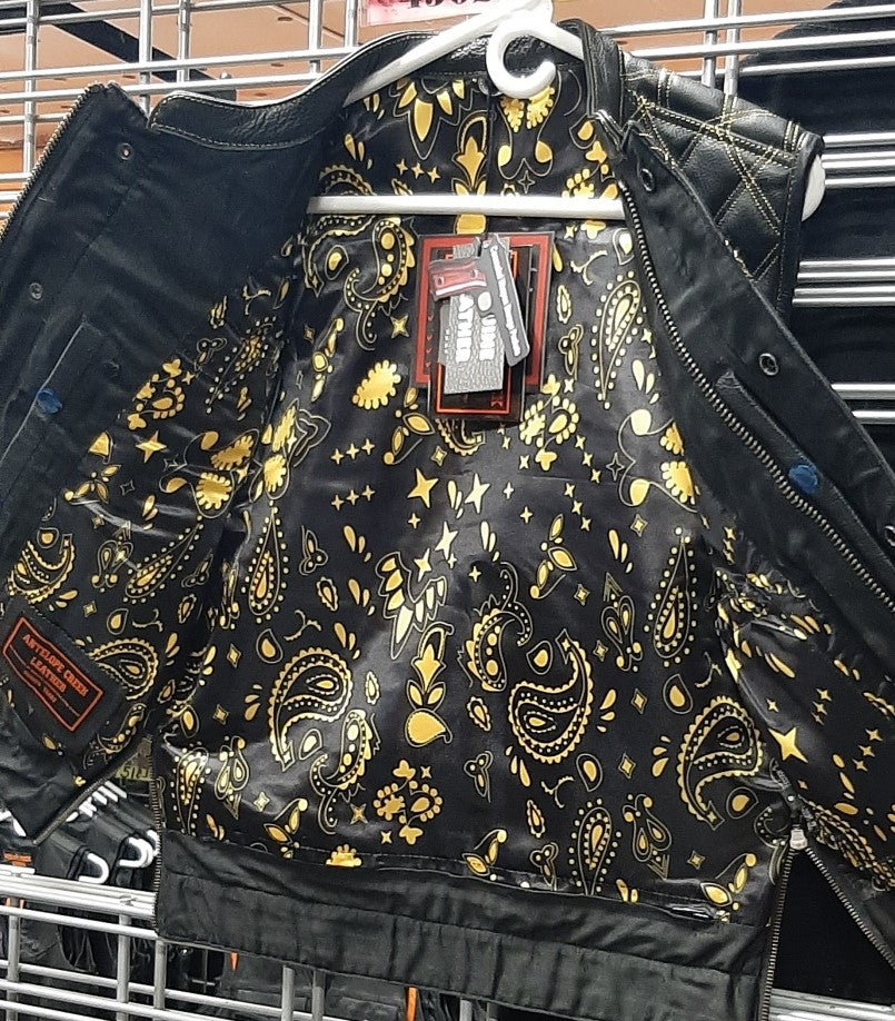Gold Rush Men’s Motorcycle Leather Vest - ADA188Yel