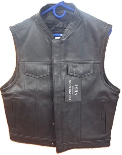 Men's Black Club Style Leather Biker Vest