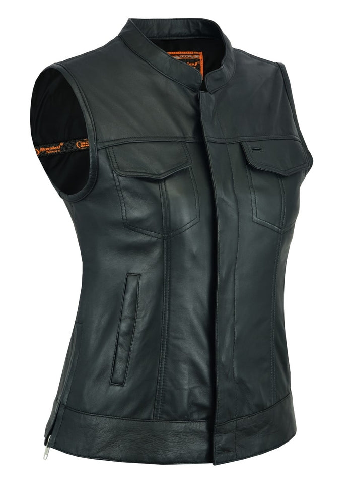 Ladies Black Club Style Super Soft Leather Vest - DS287