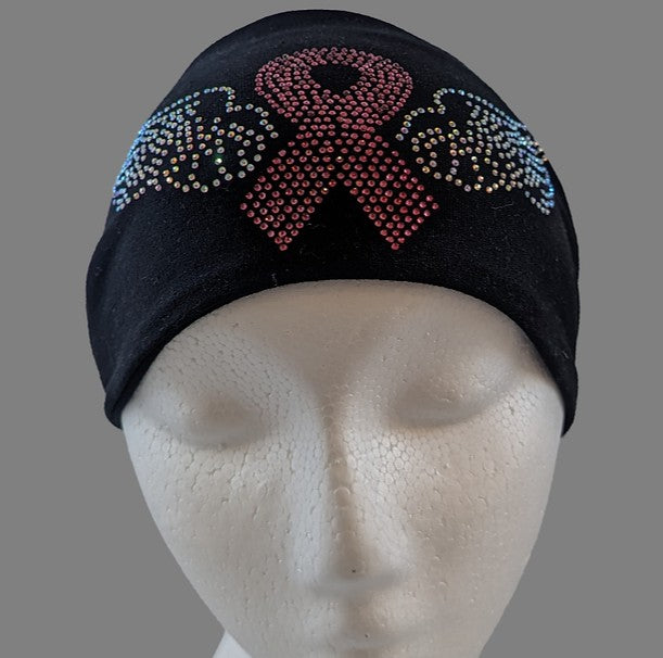 Cancer Ribbon and Wings with Rhinestones Headband - Made in the USA HW129R