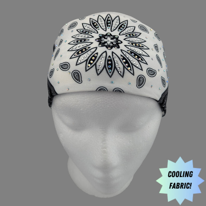 White Starburst Paisley Headband with Rhinestones - Made in the USA HW171R