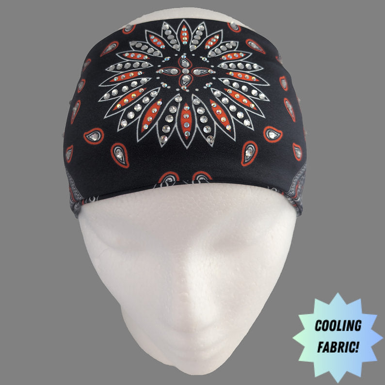 Orange and Black Starburst with Rhinestones Headband - Made in the USA HW172R