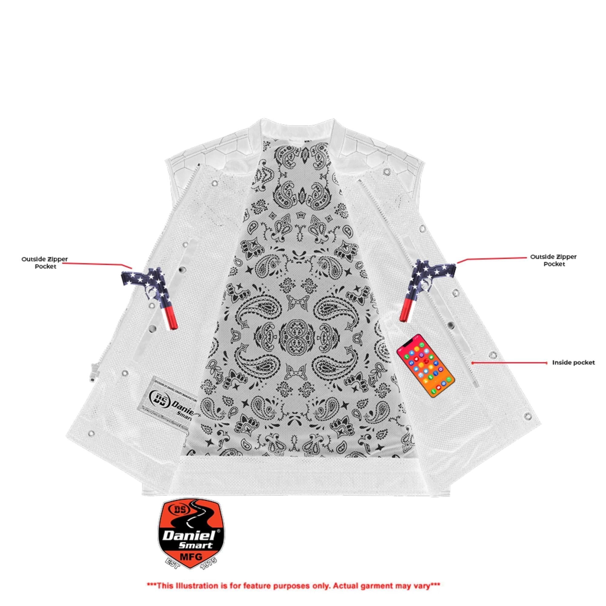 Blue Soul Men's Black Mesh Textile Vest with Blue Paisley Liner