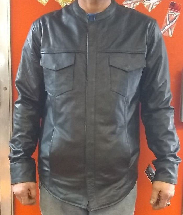 Men's Leather Shirt - Collarless - K2342