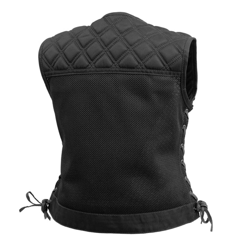 Ladies Black Mesh Club Style Vest w/Side Lace - Super Cool
