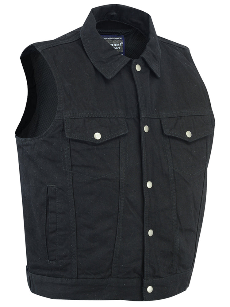 DM Snap Front Men's Denim Motorcycle Vest  - Black