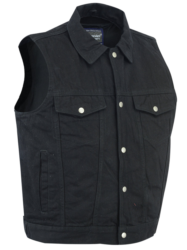 DM Men's Snap/Zipper Front Black  Denim Motorcycle Vest