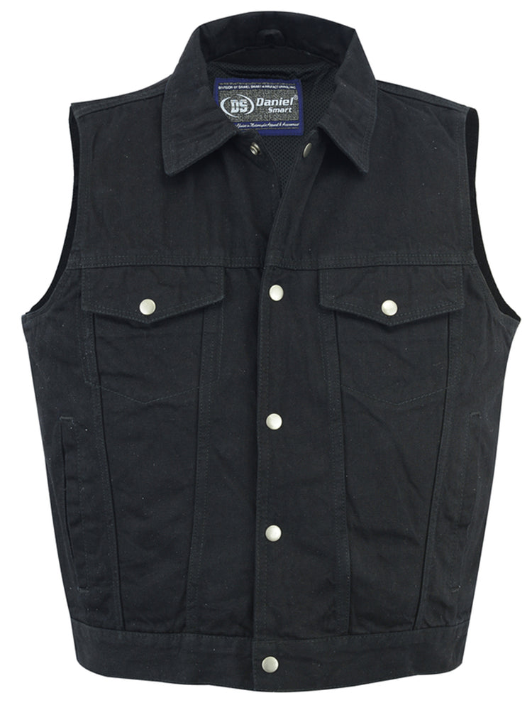 DM Men's Snap/Zipper Front Black  Denim Motorcycle Vest