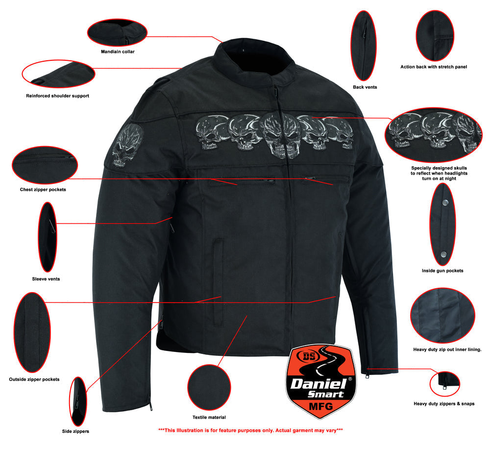 DS Men's Textile Scooter Style Jacket w/ Reflective Skulls