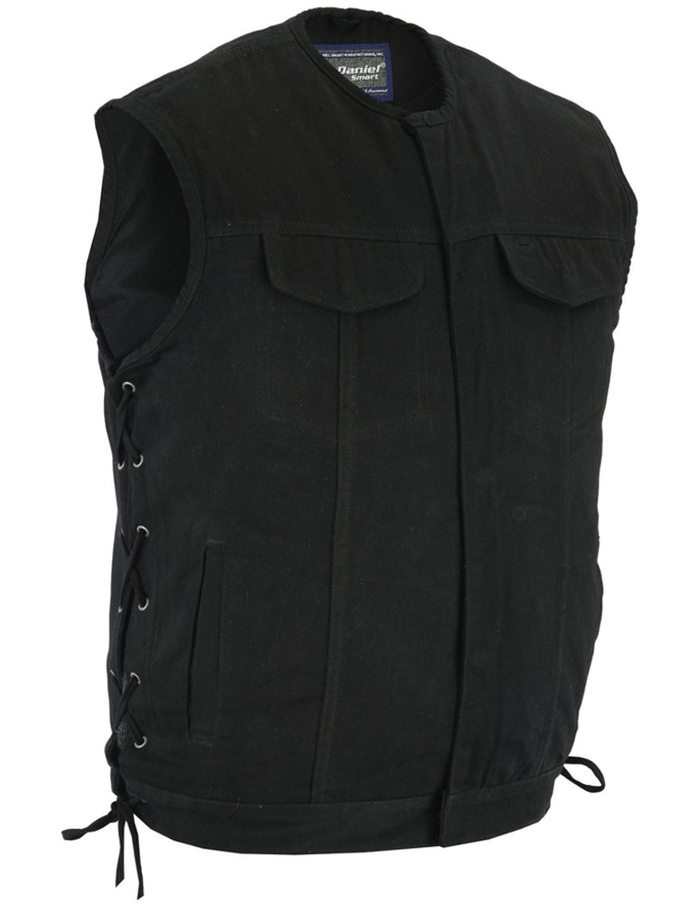 DM Men's Upgraded All-Black Denim Motorcycle Vest – Smart Access Pockets