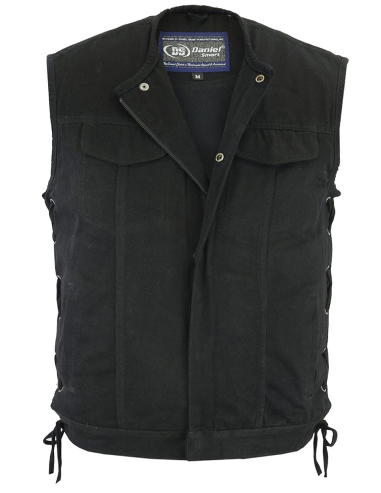 DM Men's Upgraded All-Black Denim Motorcycle Vest – Smart Access Pockets