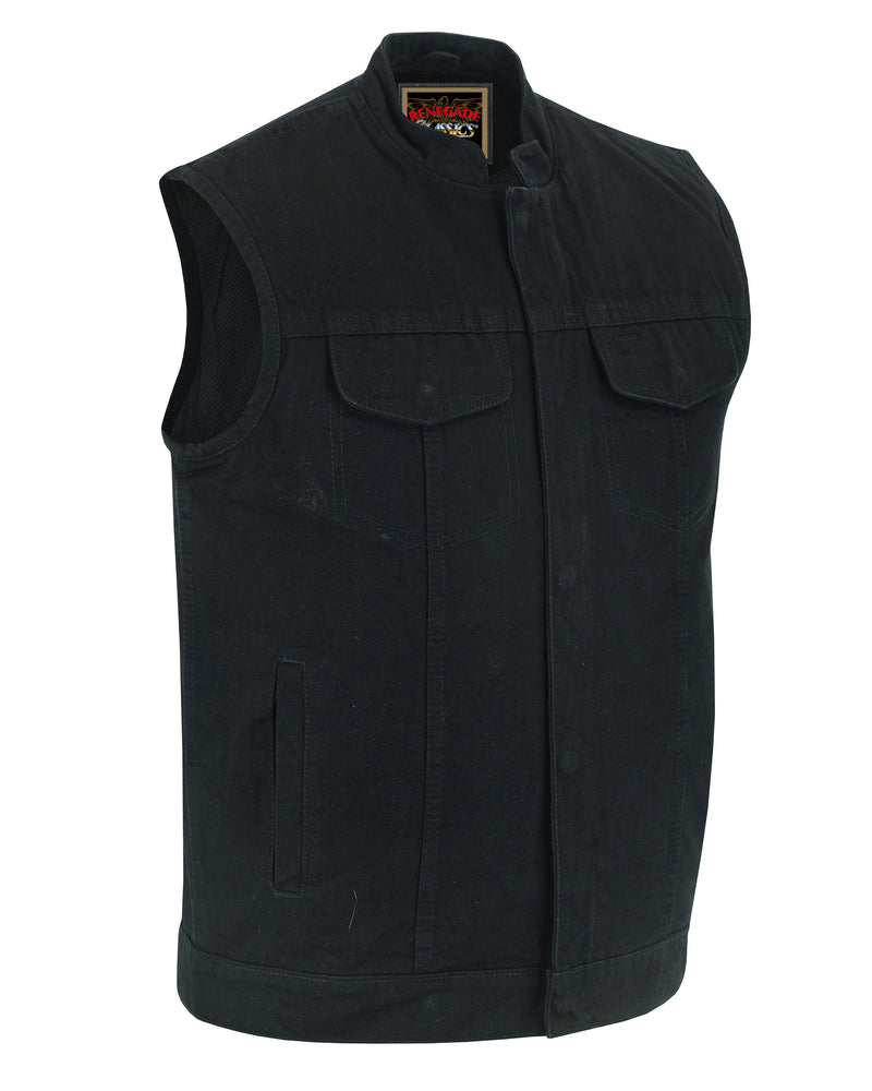Weston Black Men's Denim Motorcycle Vest – Single Panel Back