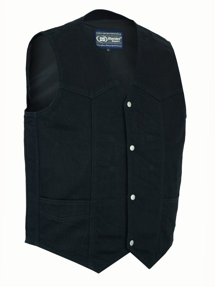 DM Men's Traditional Motorcycle Denim Vest with Plain Sides