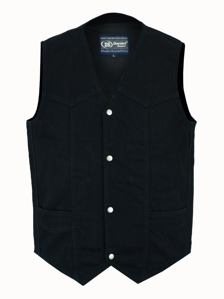 DM Men's Traditional Motorcycle Denim Vest with Plain Sides