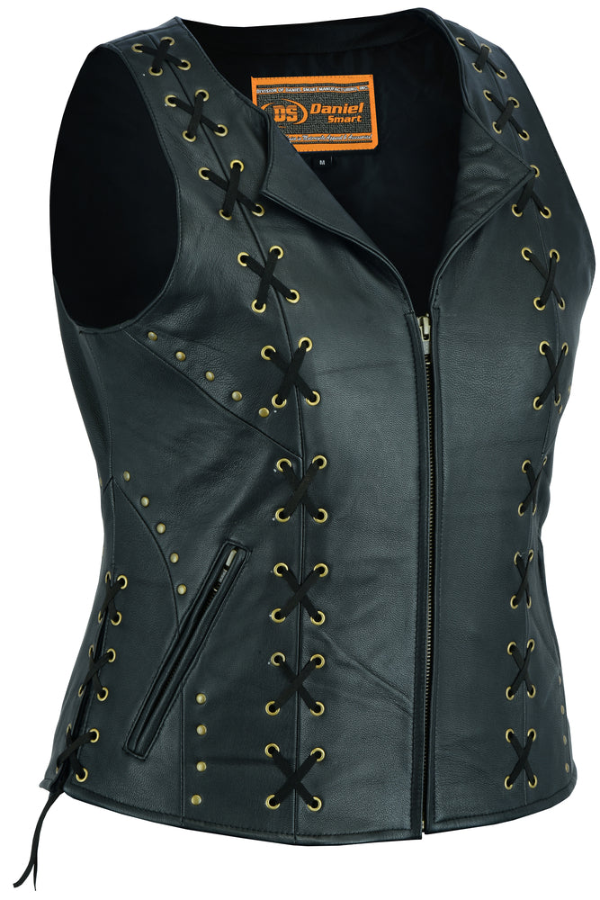 DS Women's Zippered Vest with Lacing Details