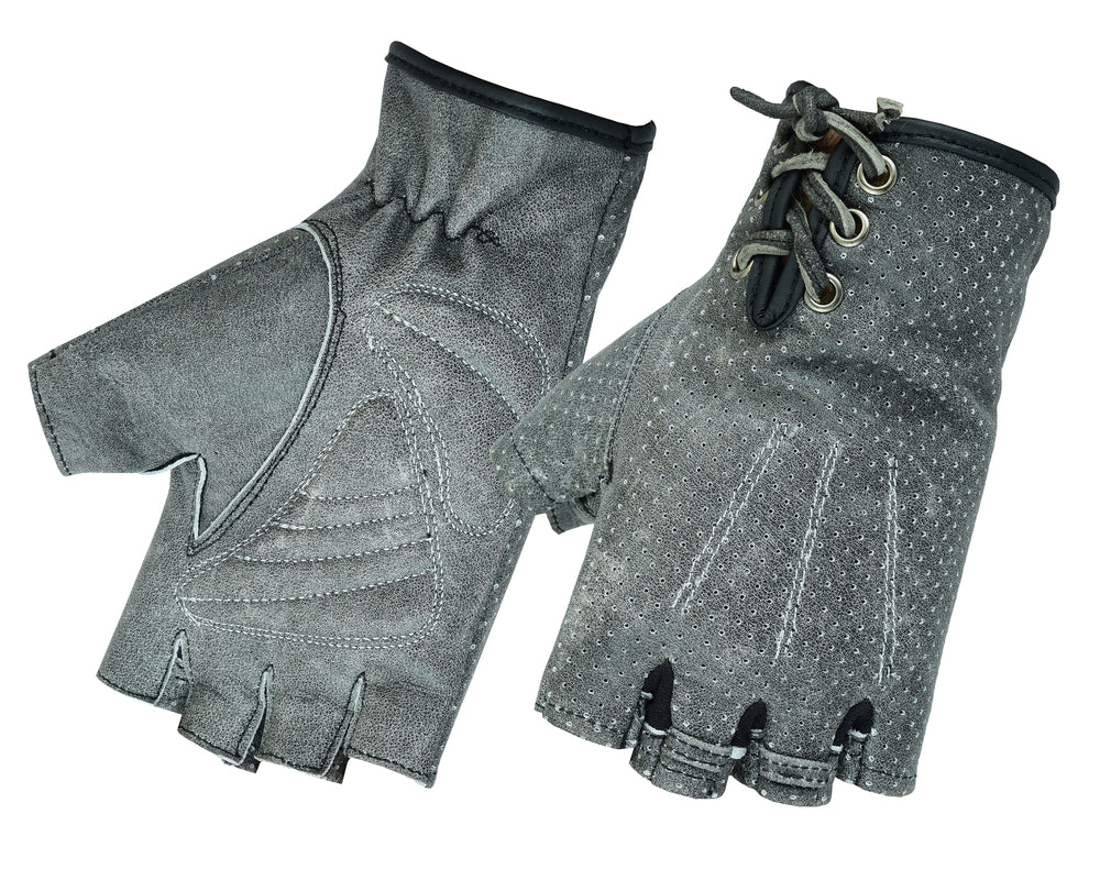 DS Women's Washed-Out Gray Perforated Fingerless Glove