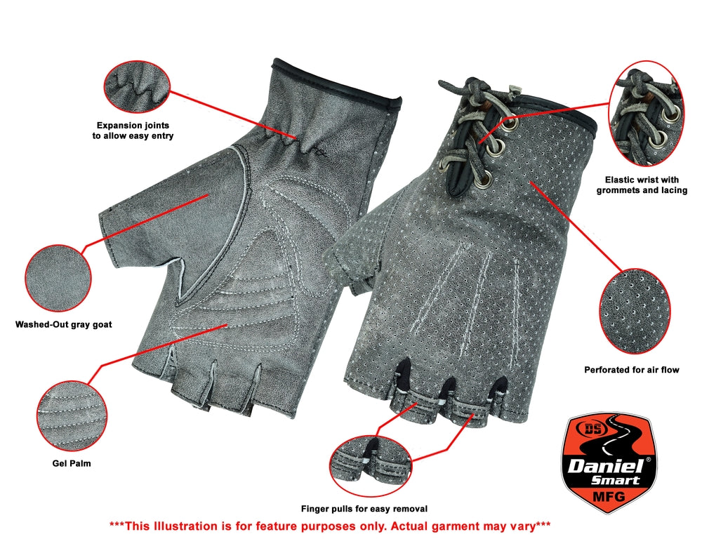 DS Women's Washed-Out Gray Perforated Fingerless Glove