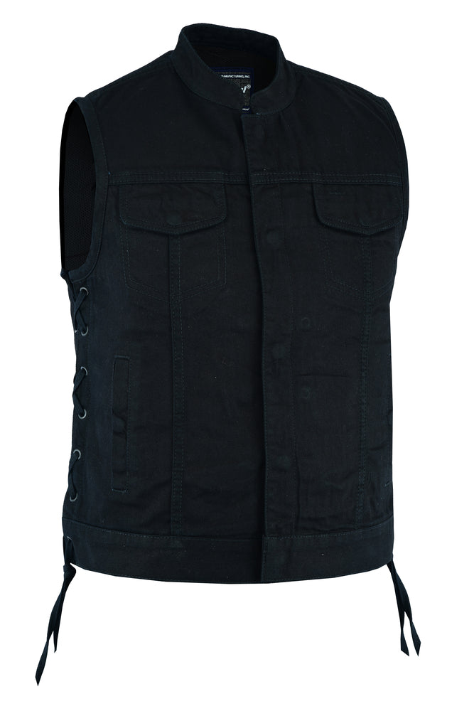 DM Women's Advance Side Laces Black Construction Denim Vest