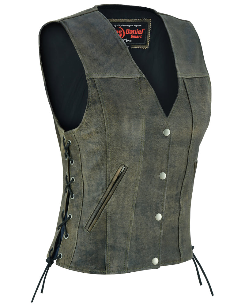 DS Women's Antique Brown Single Back Panel Concealed Carry Vest