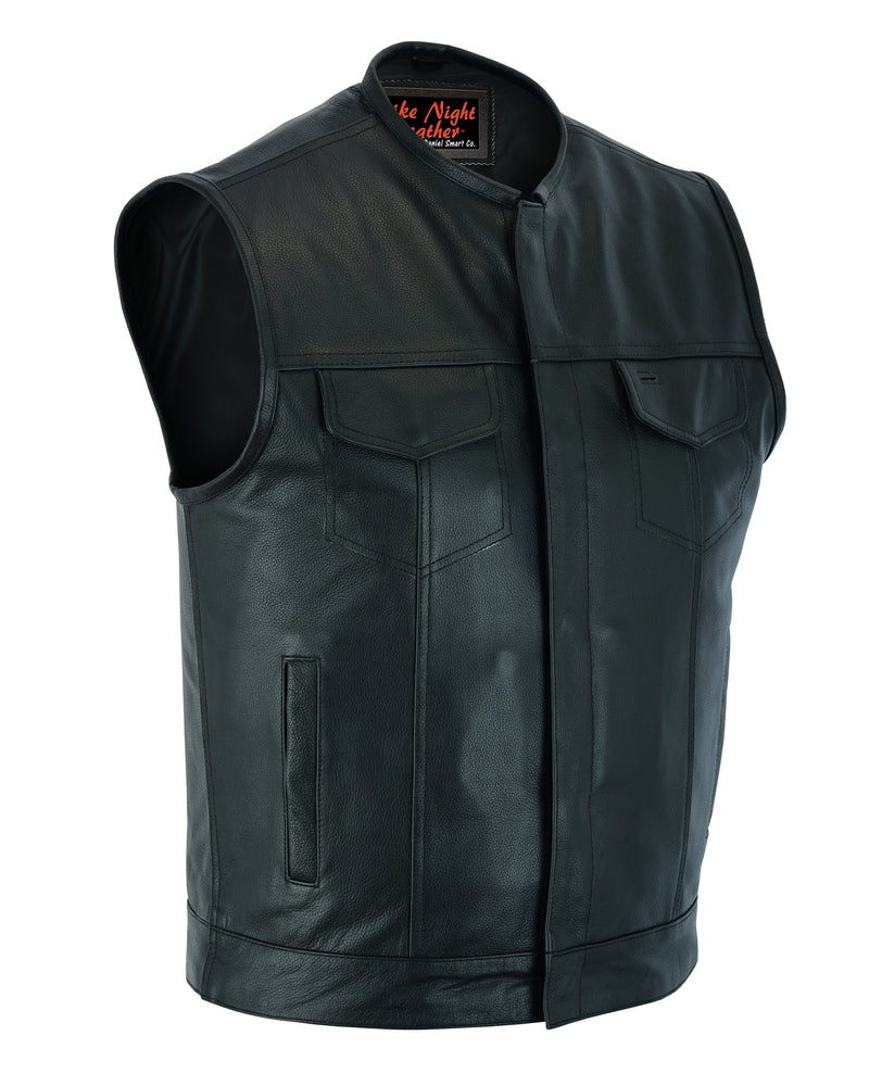 Men's AM  Black Cowhide Leather Motorcycle Vest
