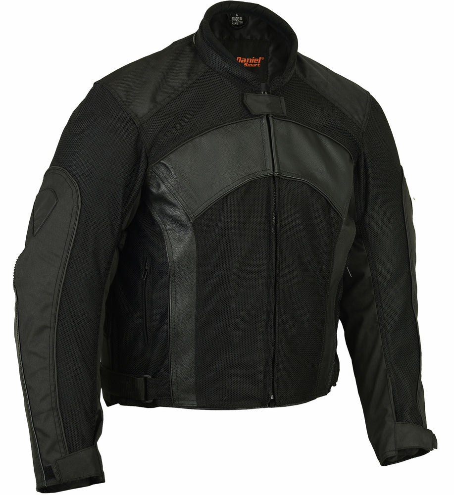 DS Mens Leather & Mesh Motorcycle Jacket  – Waterproof Liner