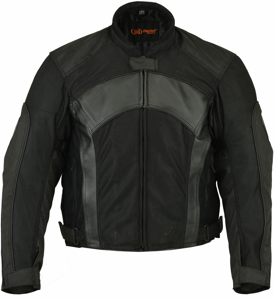 DS Mens Leather & Mesh Motorcycle Jacket  – Waterproof Liner