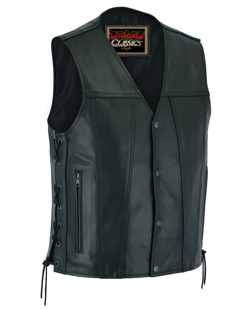 Clubster Men's Black Milled Cowhide Side Lace Motorcycle Leather Vest