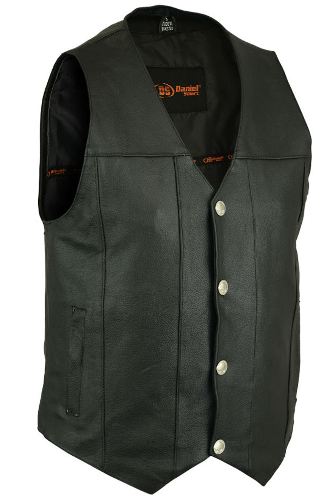 DS Men's Milled Single Back Panel Leather  Vest - Black