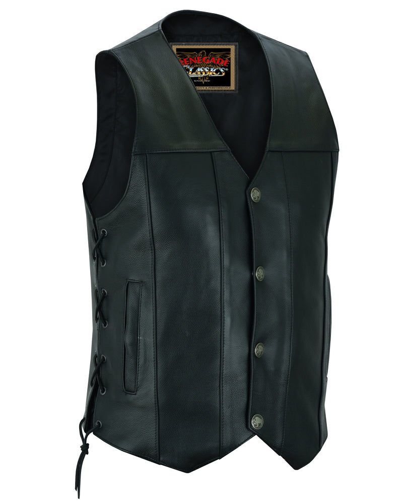 Hawk Men's Classic Black Leather Motorcycle Vest