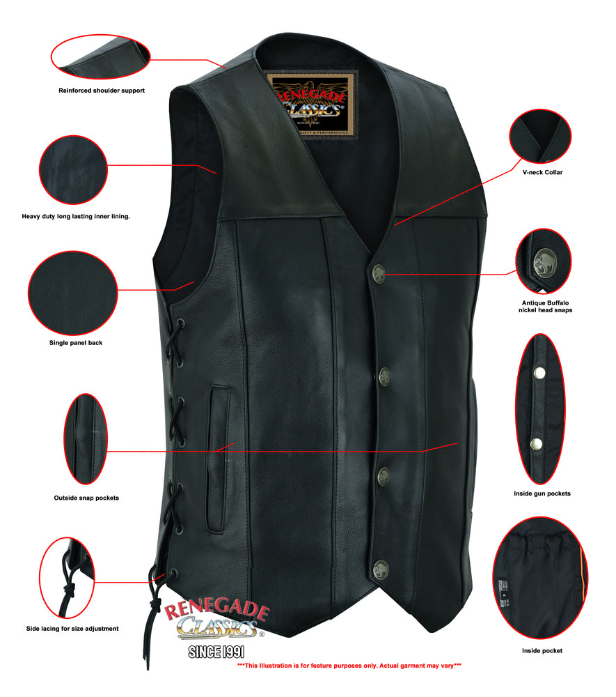 Hawk Men's Classic Black Leather Motorcycle Vest
