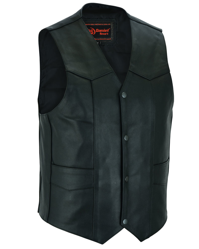 DS Men's Traditional Leather Motorcycle Vest - Black