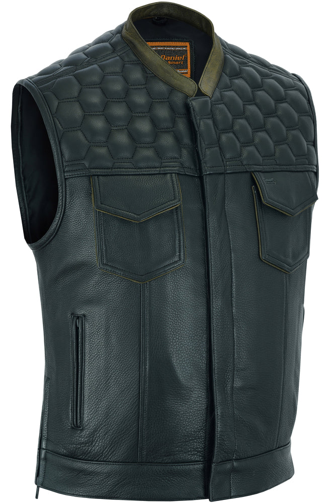 DS Whiskey Men's Motorcycle Leather Vest - Black