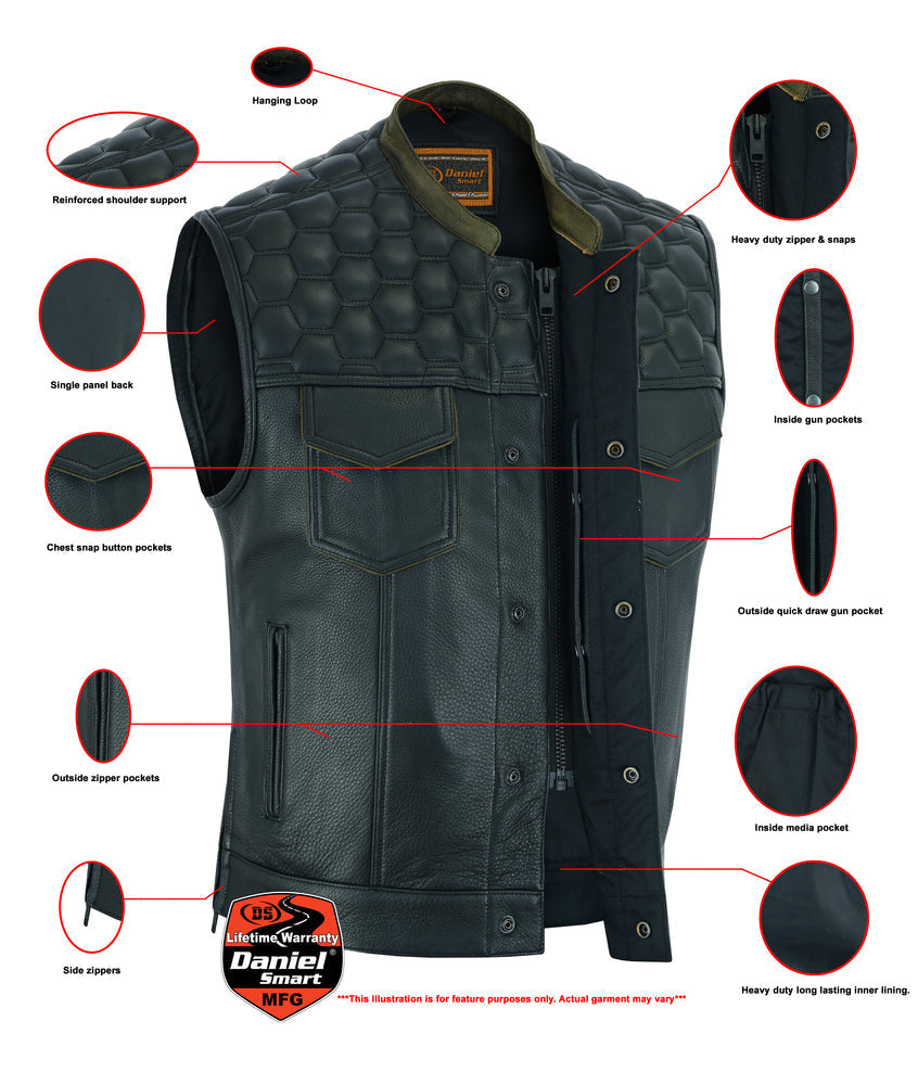DS Whiskey Men's Motorcycle Leather Vest - Black