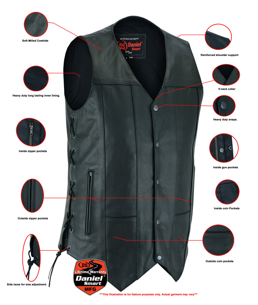 DS Men's Ten Pocket Utility Black Vest - TALL