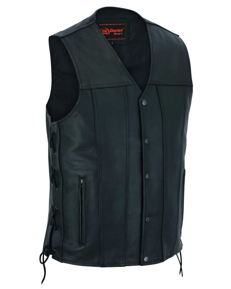 DS Men's Tall Classic Tapered Bottom Biker Leather Vest- Black