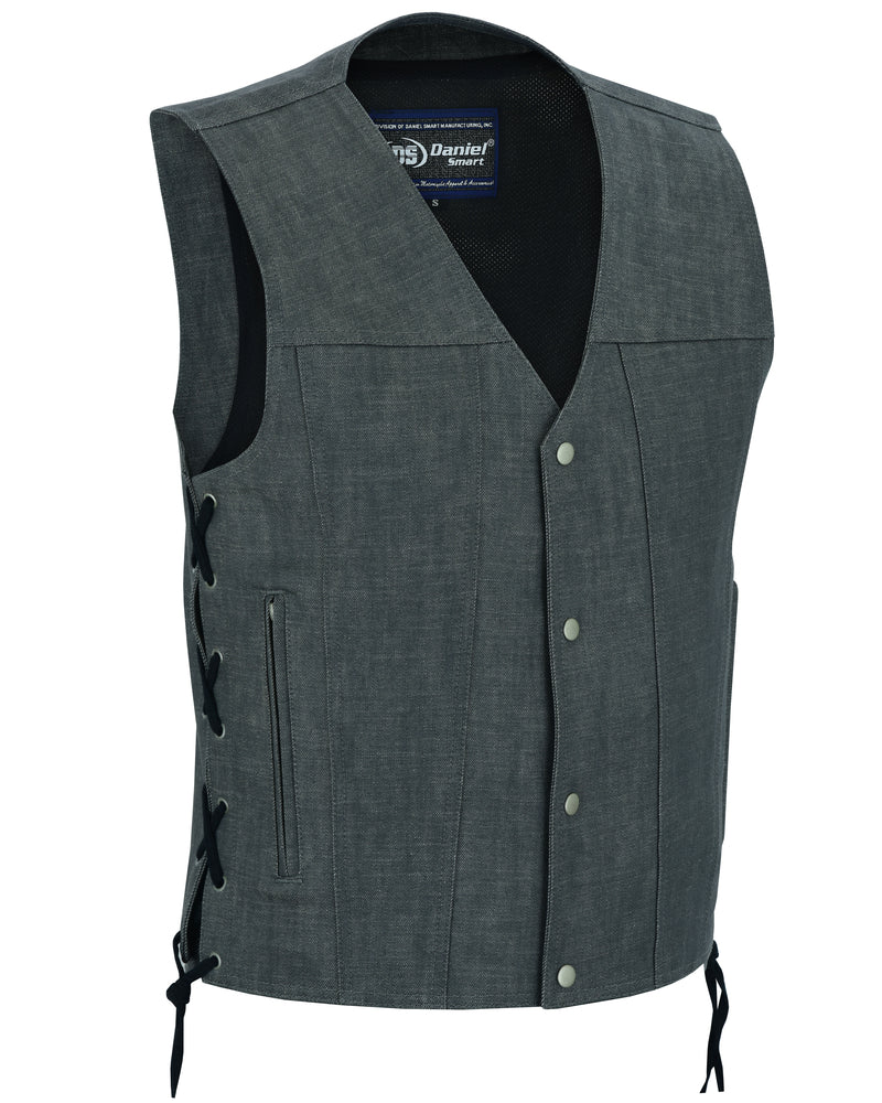 DM Men's Rough Rub-Off Raw Finish Broken Gray Denim Vest