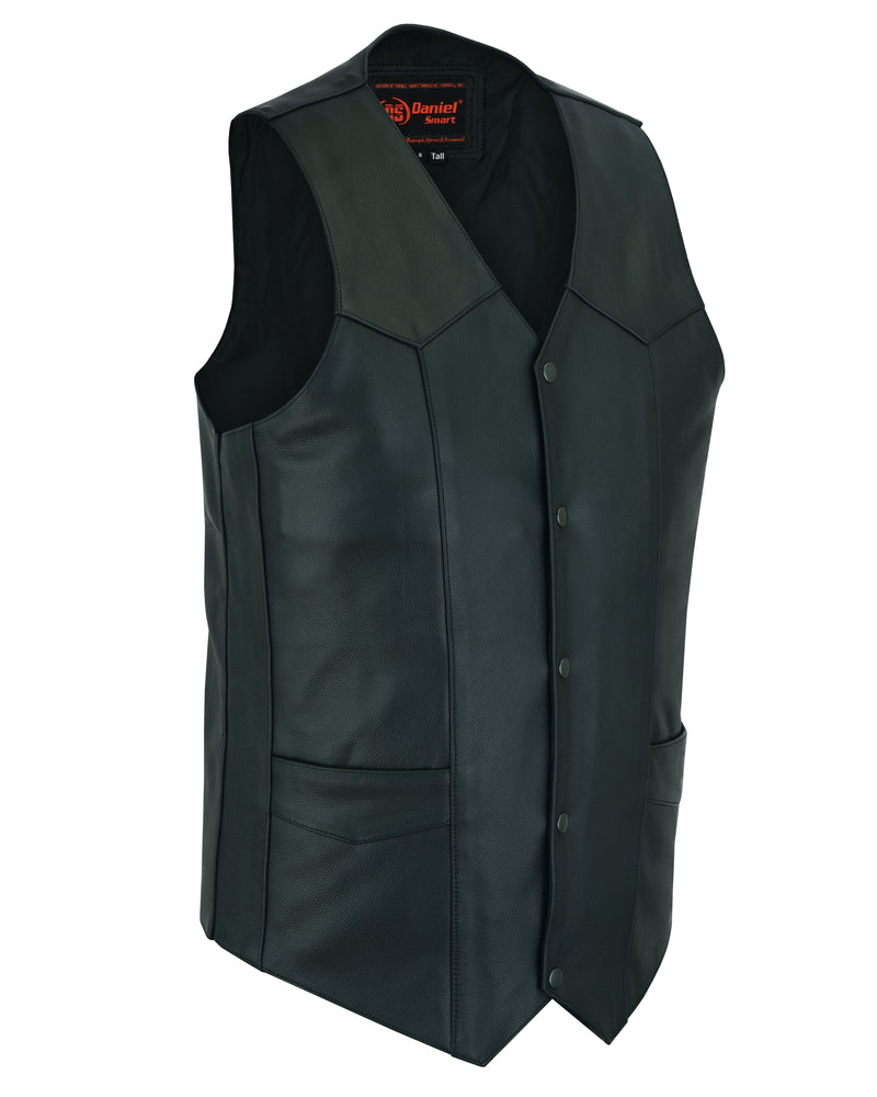 DS Men's Tall Classic Motorcycle Leather Vest - Black