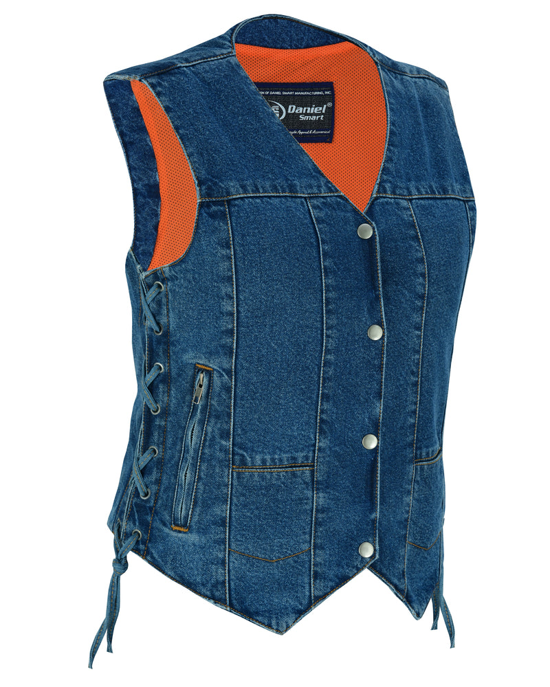 DM Women's 6 Pocket Denim Utility Vest - Blue