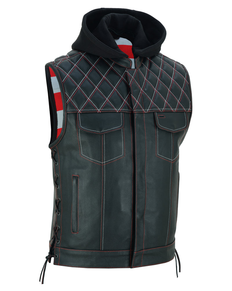DS Men's Road Edge Leather Black Vest – Removable Hood