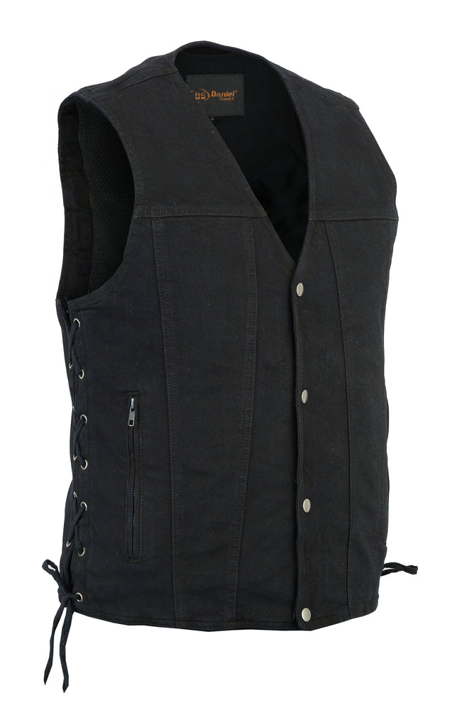 DM Men's Black Denim Motorcycle Vest – Single Panel Back