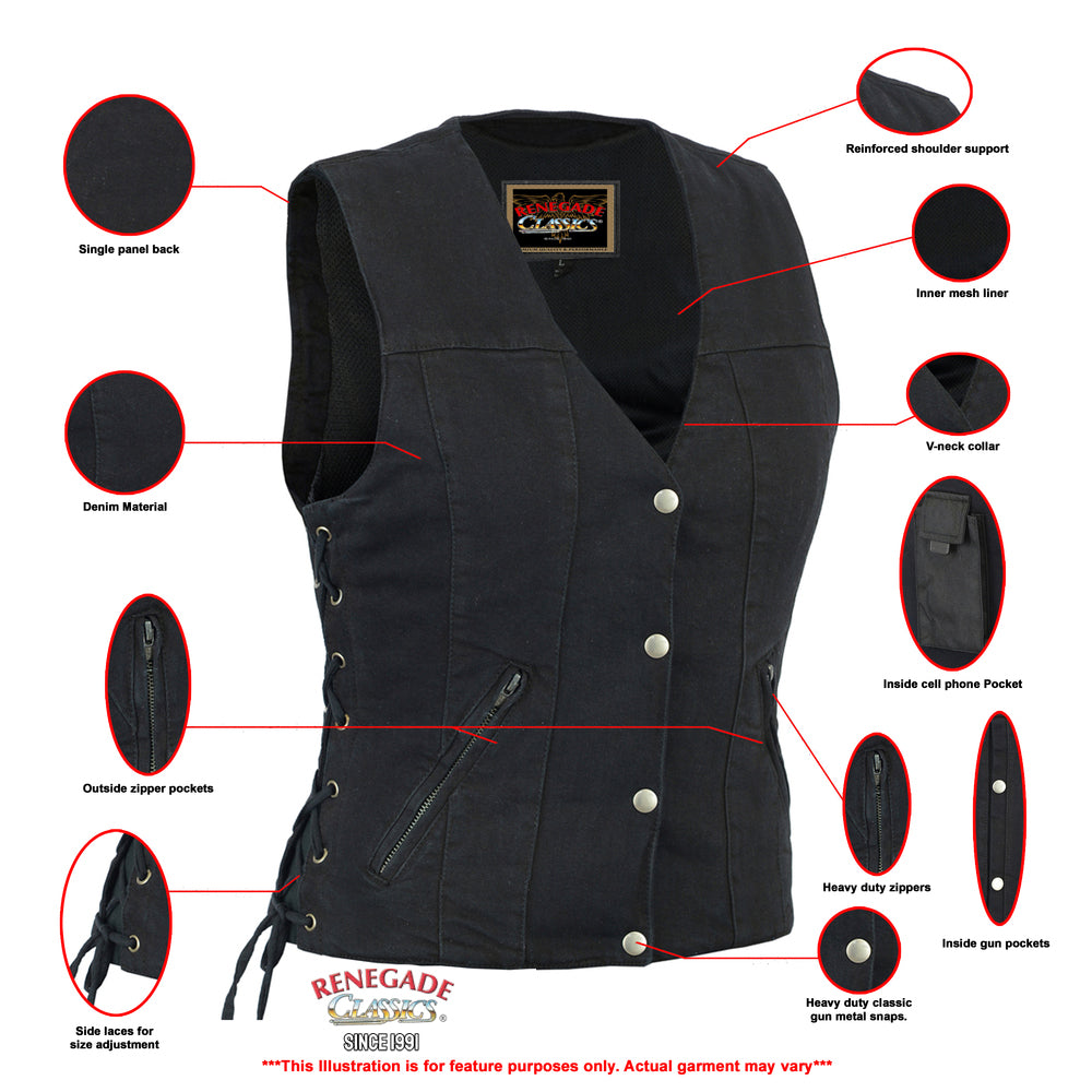 Daisy Ladies Black Denim Vest