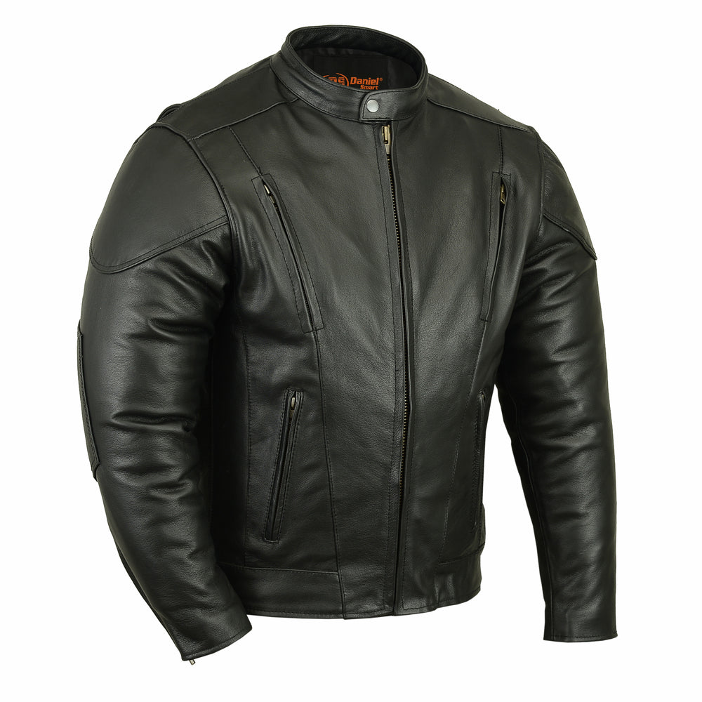 DS Men’s Black Vented Motorcycle Jacket with Plain Sides
