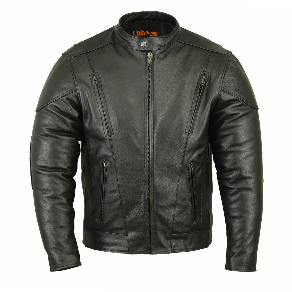 DS Men’s Black Vented Motorcycle Jacket with Plain Sides