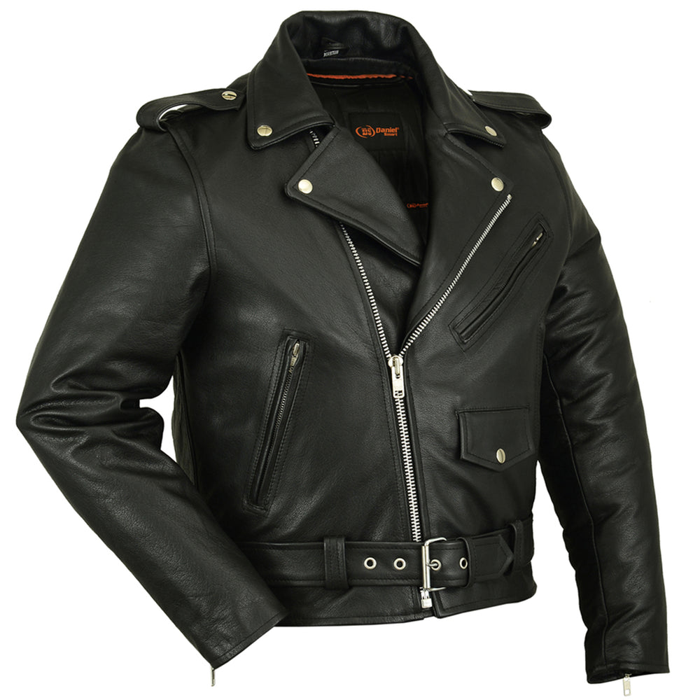 DS Men's Classic Plain Side Police Style Motorcycle Jacket - Black